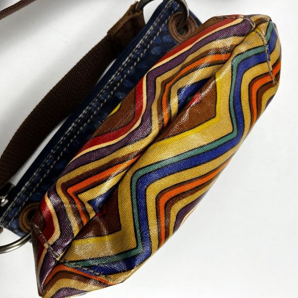 Fossil Key-Per Crossbody Bag Coated Canvas Aztec Chevron Print Blue Denim Trim‎ - Picture 7 of 16